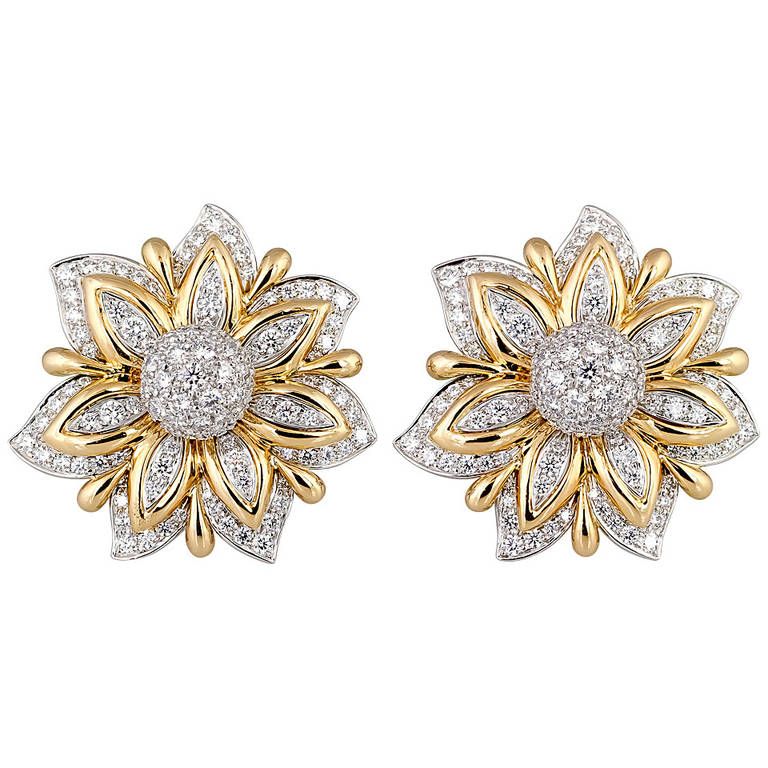 Exquisite Two-Tone Diamond Floral Statement Earrings