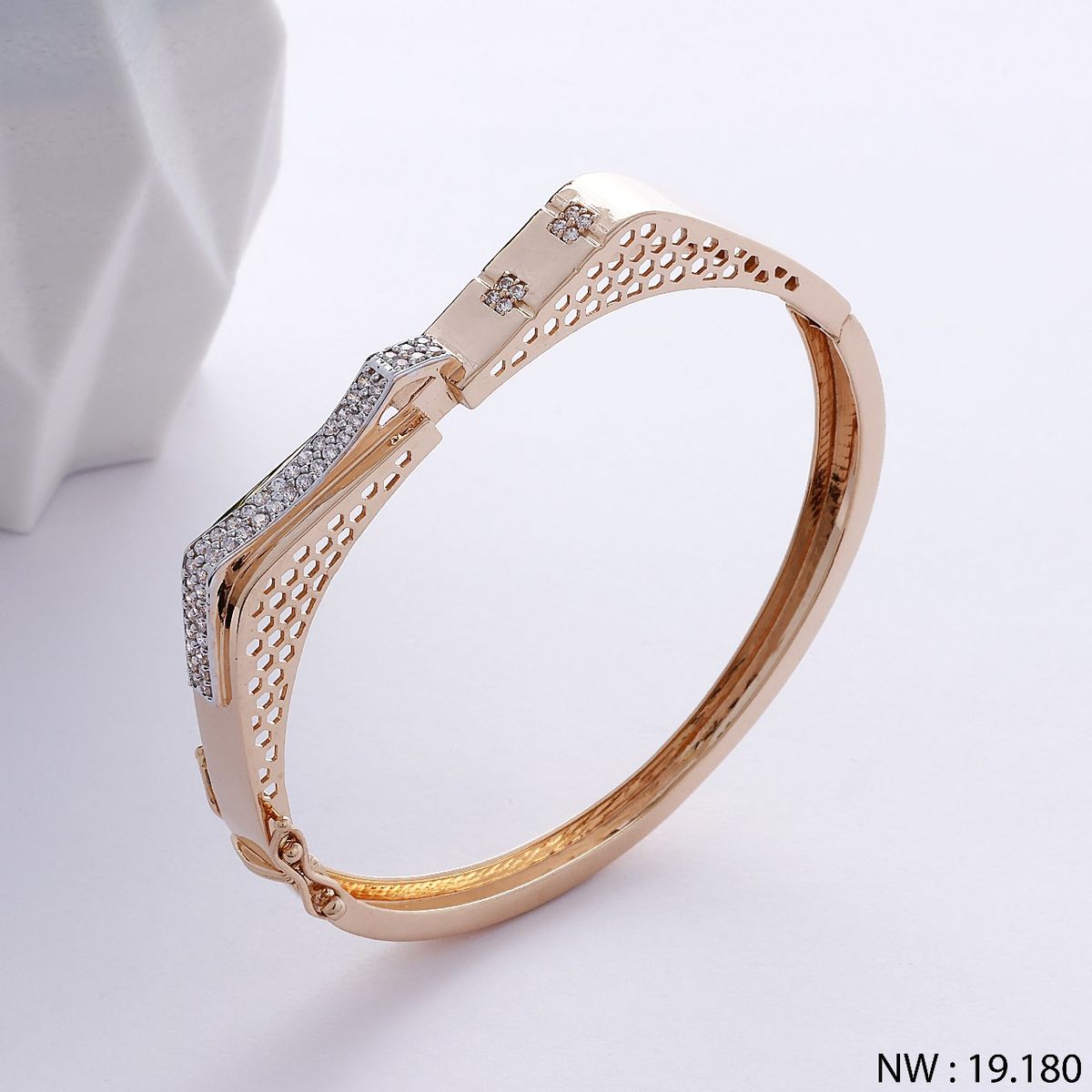 Elegant Rose Gold Honeycomb Hinged Bracelet