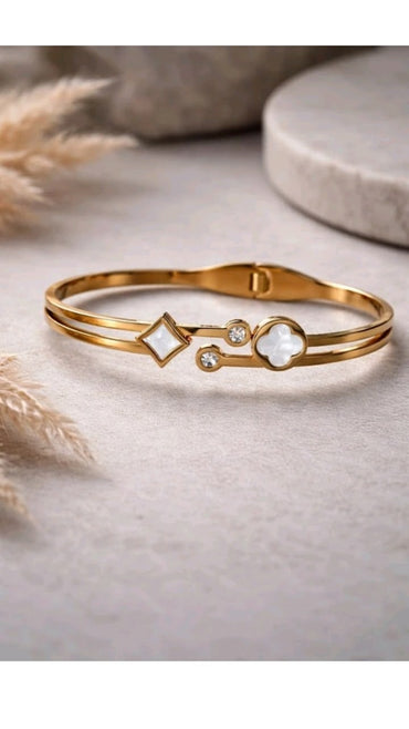 Elegant Gold Geometric Motif Bangle Bracelet