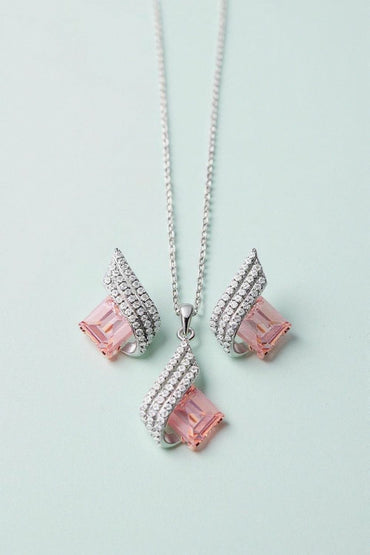 Elegant Blush Pink & Pavé Crystal Jewelry Set