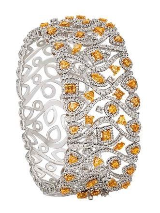 Elegant White & Yellow Diamond Statement Cuff Bangle