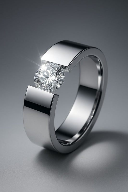 Modern Tension Set Round Diamond Solitaire Ring