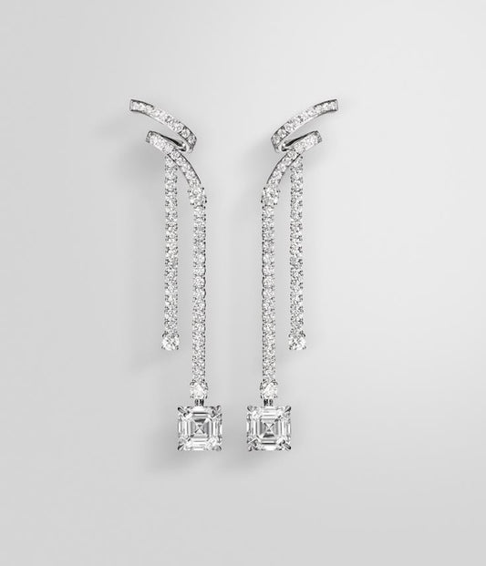 Luxury Asscher-Cut & Round Diamond Ribbon Drop Earrings