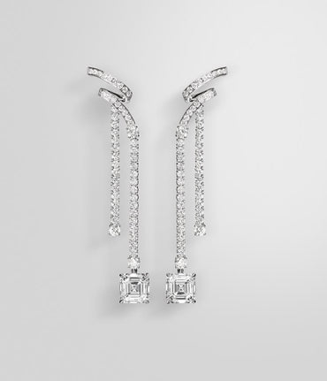Luxury Asscher-Cut & Round Diamond Ribbon Drop Earrings