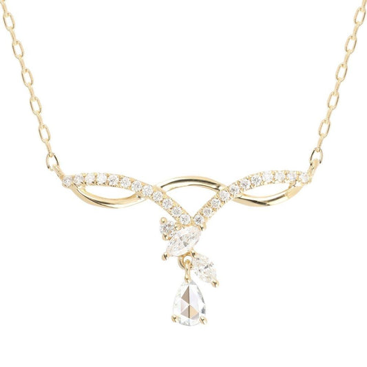 Elegant Curved Marquise & Pear Cut Diamond Drop Necklace