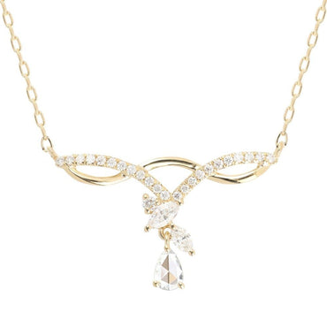 Elegant Curved Marquise & Pear Cut Diamond Drop Necklace