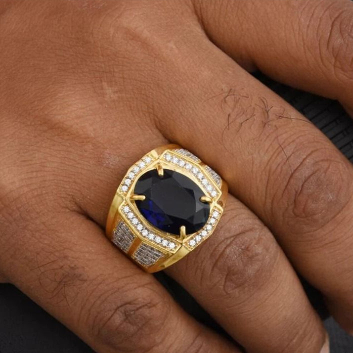 Men’s Royal Blue Stone Gold-Plated Statement Ring