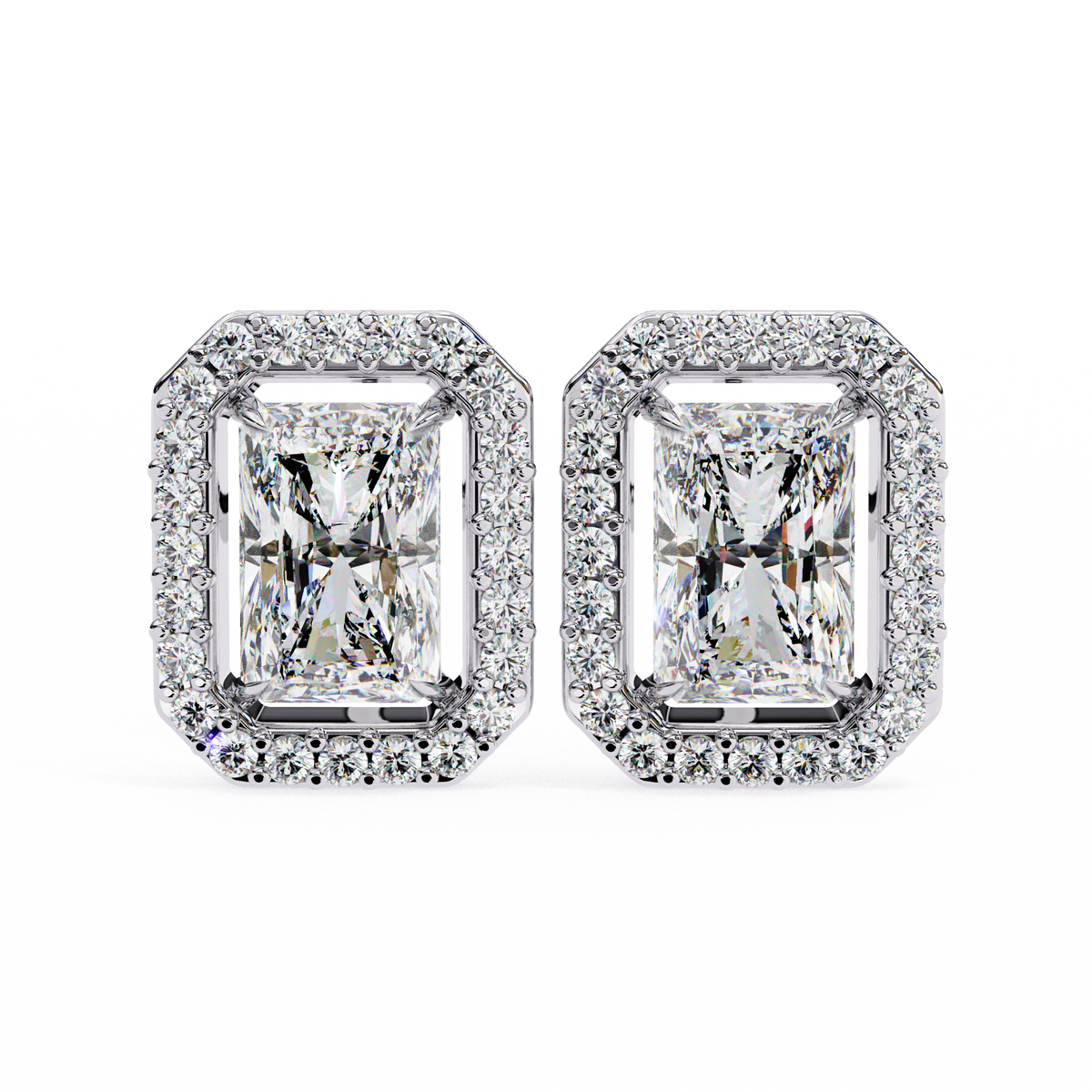Radiant Cut Halo Diamond Stud Earrings