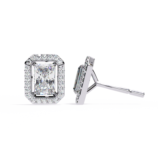 Radiant Cut Halo Diamond Stud Earrings
