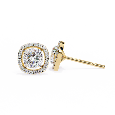 Cushion Cut Diamond Halo Stud Earrings
