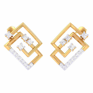 Modern Geometric Interlocking Gold & Diamond Stud Earrings