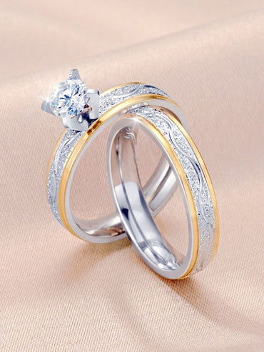 🌟 Elegant Two-Tone Matching Wedding & Engagement Ring Set