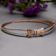 Rose Gold Bow Accent Diamond Bangle
