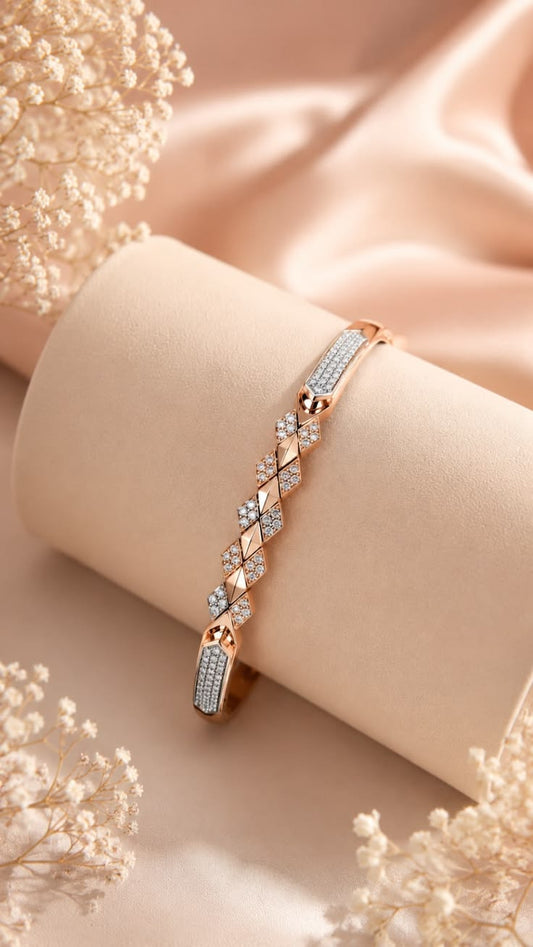 Elegant Geometric Diamond Rose Gold Bangle