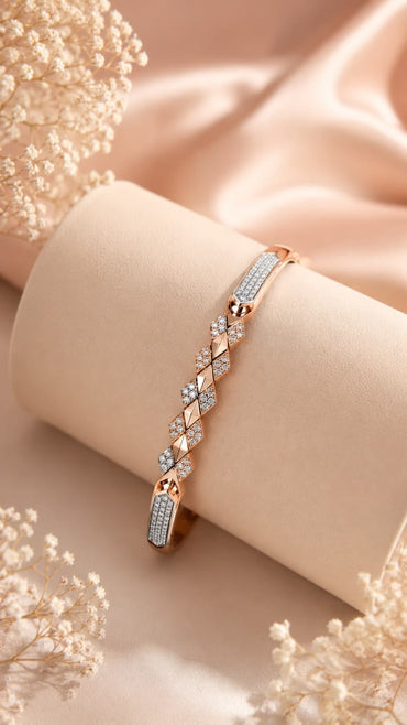 Elegant Geometric Diamond Rose Gold Bangle