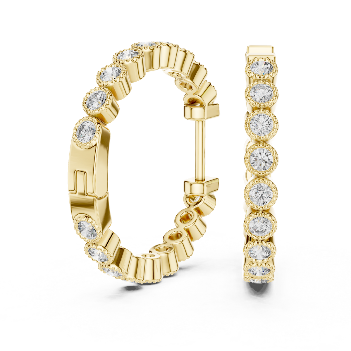 Classic Inside-Out Bezel-Set Diamond Hoop Earrings