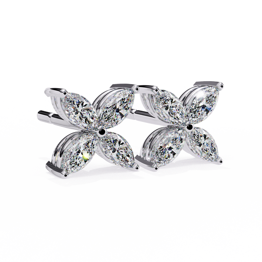 Marquise Cut Diamond Cluster Flower Earrings