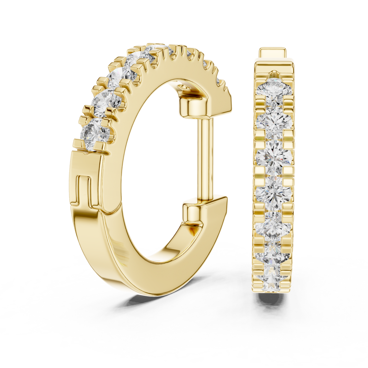 Double-Row Pave Diamond Huggie Hoop Earrings