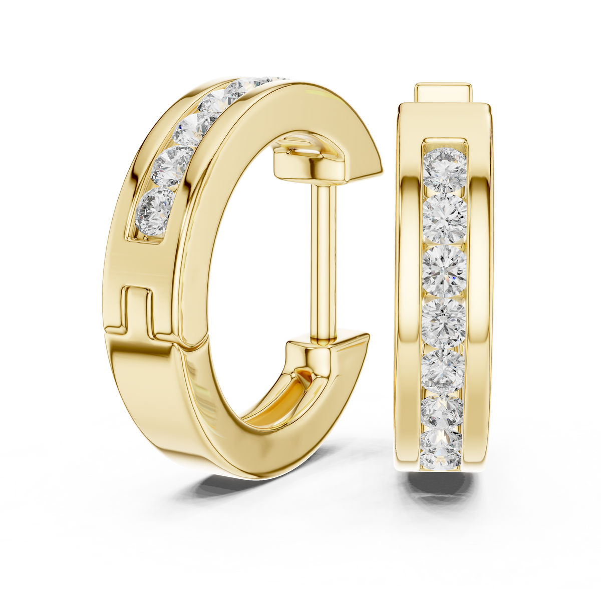 Classic Channel-Set Diamond Huggie Hoop Earrings