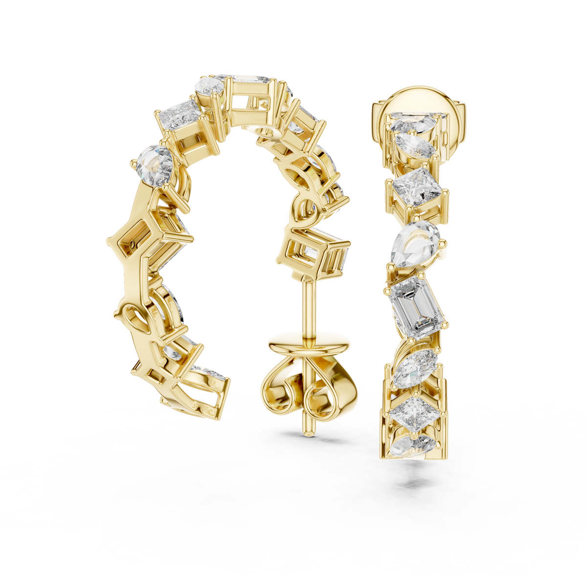 Multi-Shape Mixed-Cut Diamond Hoop Earrings