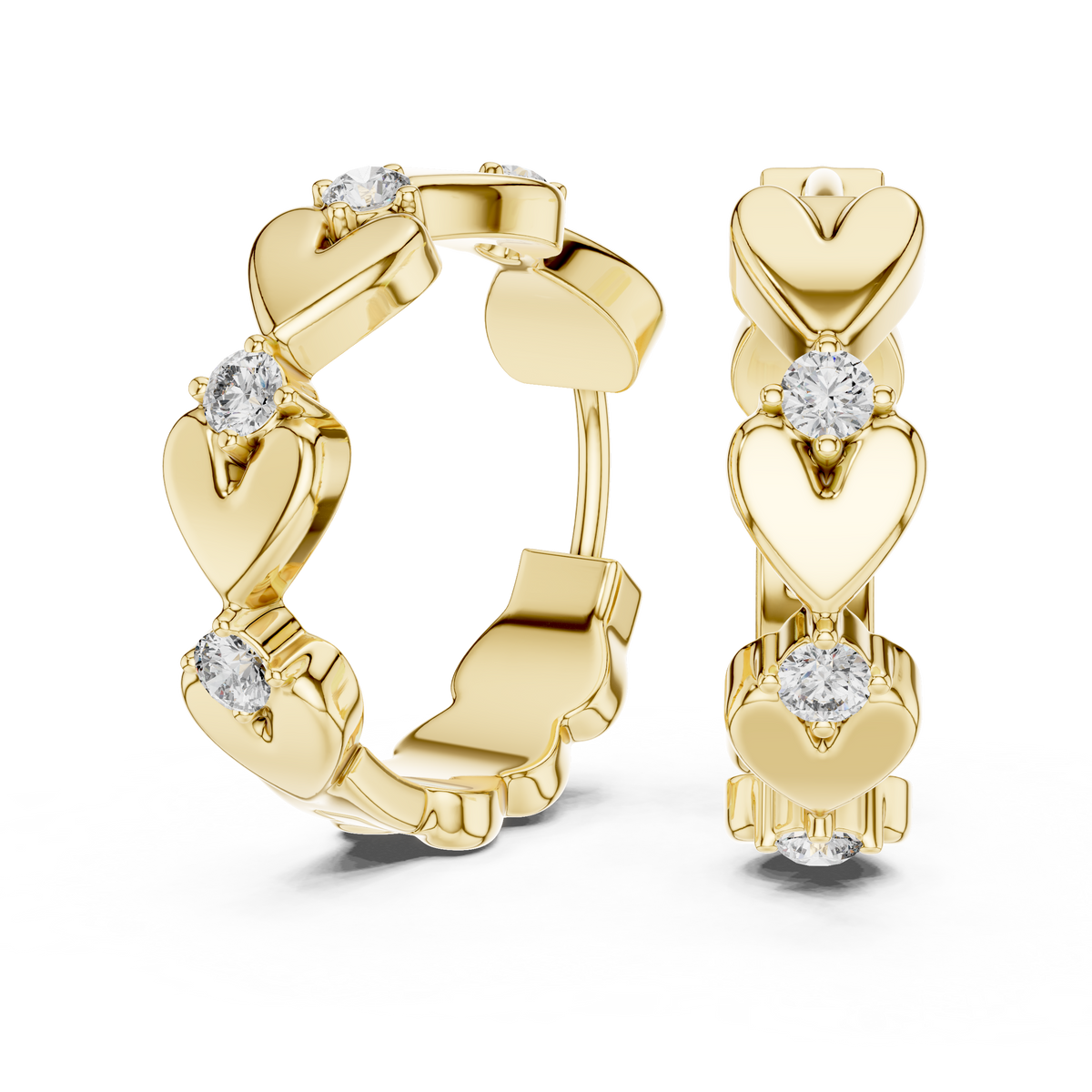 Luminous Heart & Diamond Huggie Hoop Earrings