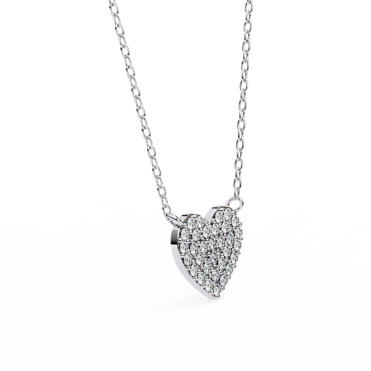 Sterling Silver Pavé Diamond Heart Pendant Necklace