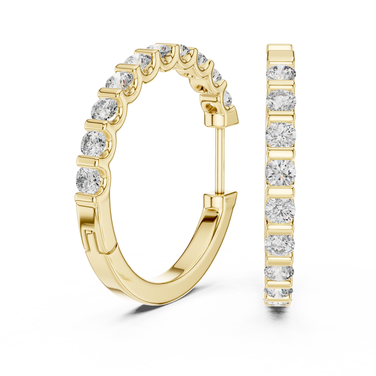 Classic Inside-Out Diamond Shared-Prong Hoop Earrings
