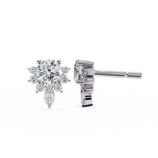 Floral Diamond Cluster Stud Earrings