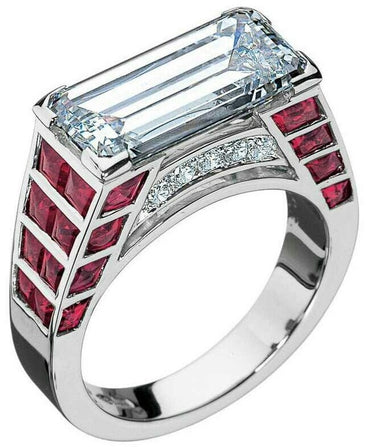 Art Deco East-West Emerald-Cut Diamond & Ruby Statement Ring