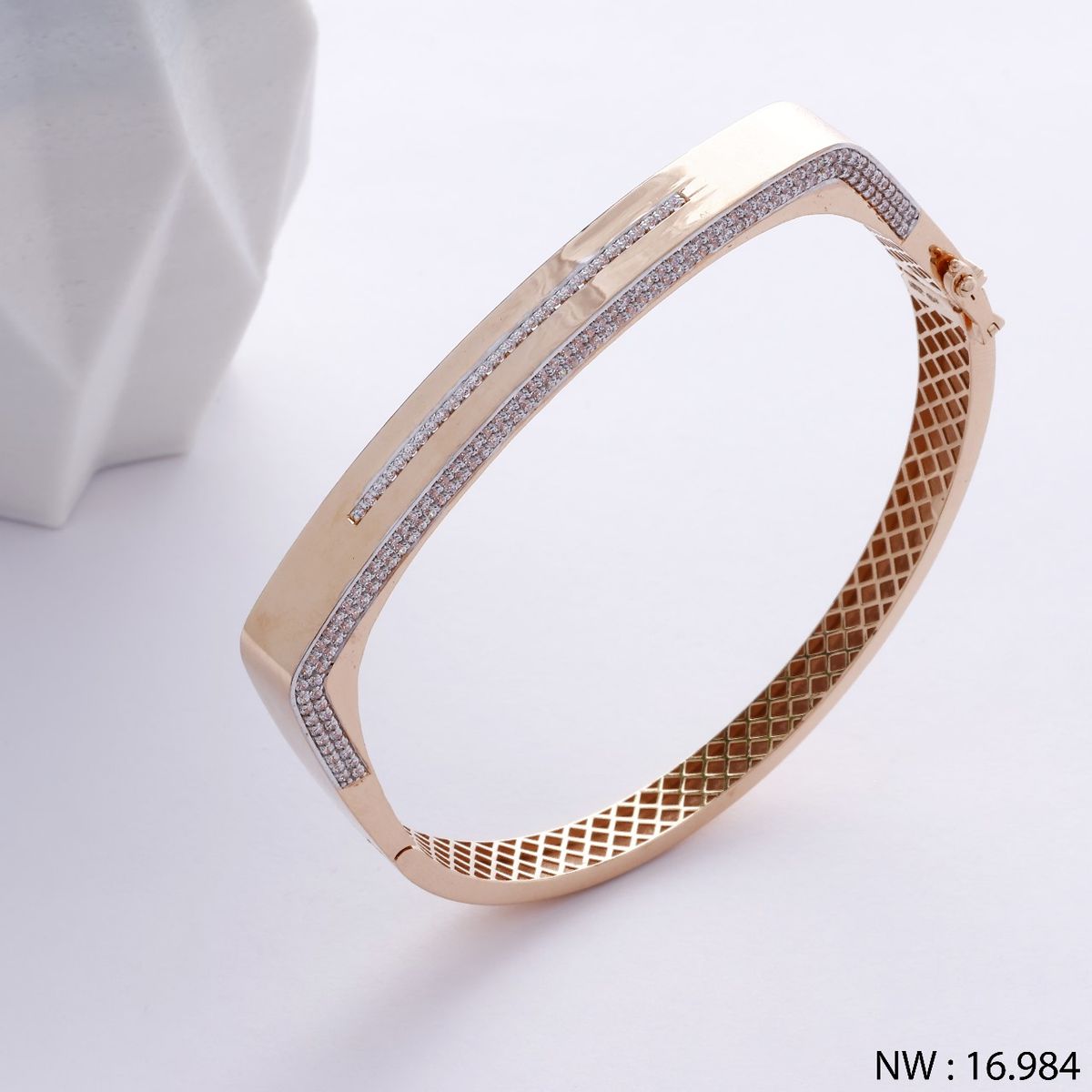 Elegant Rose Gold & Diamond Accent Geometric Bracelet