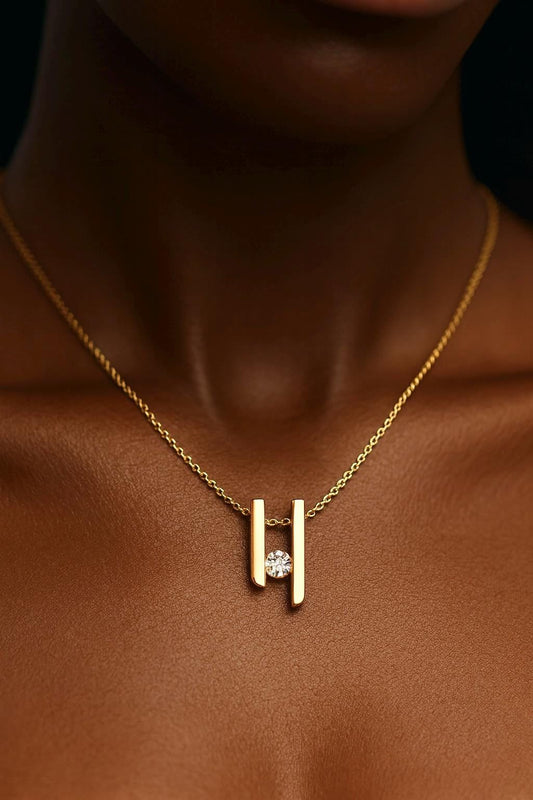 Modern Floating Diamond Bar Pendant Necklace