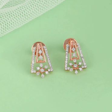 Contemporary Geometric Floral Diamond Stud Earrings