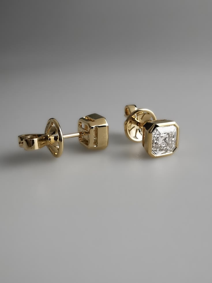 bezel-set square diamond stud earrings