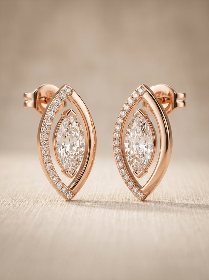 Marquise Diamond Halo Stud Earrings