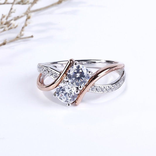 Elegant Two-Tone "Toi et Moi" Bypass Ring