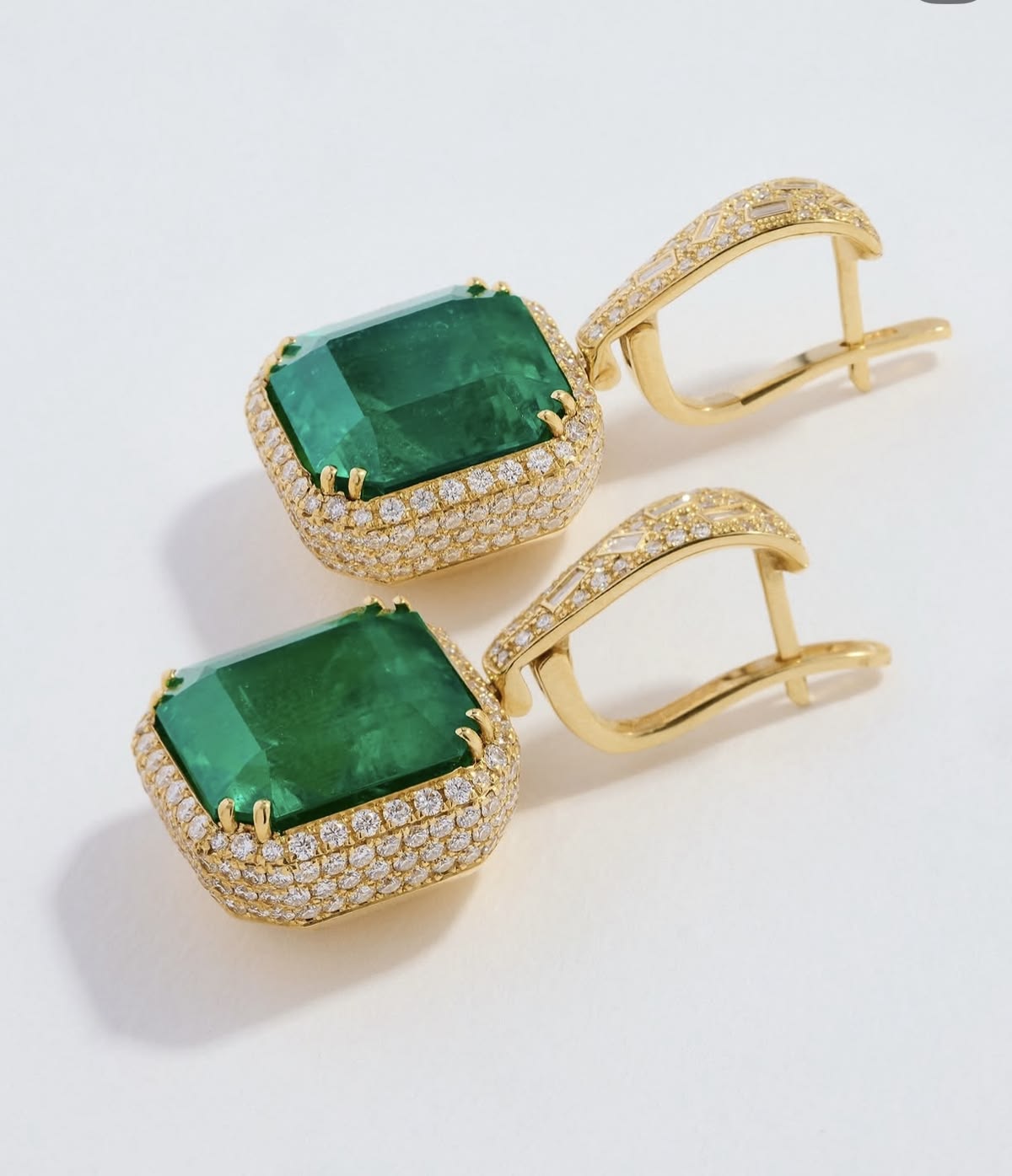 Elegant Emerald & Diamond Halo Drop Earrings