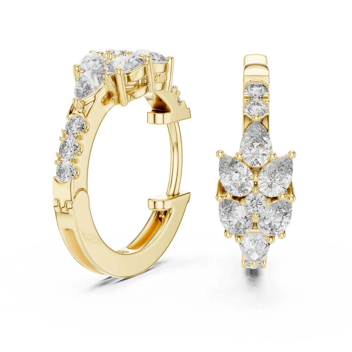 Diamond Cluster Pear & Round Huggie Hoops