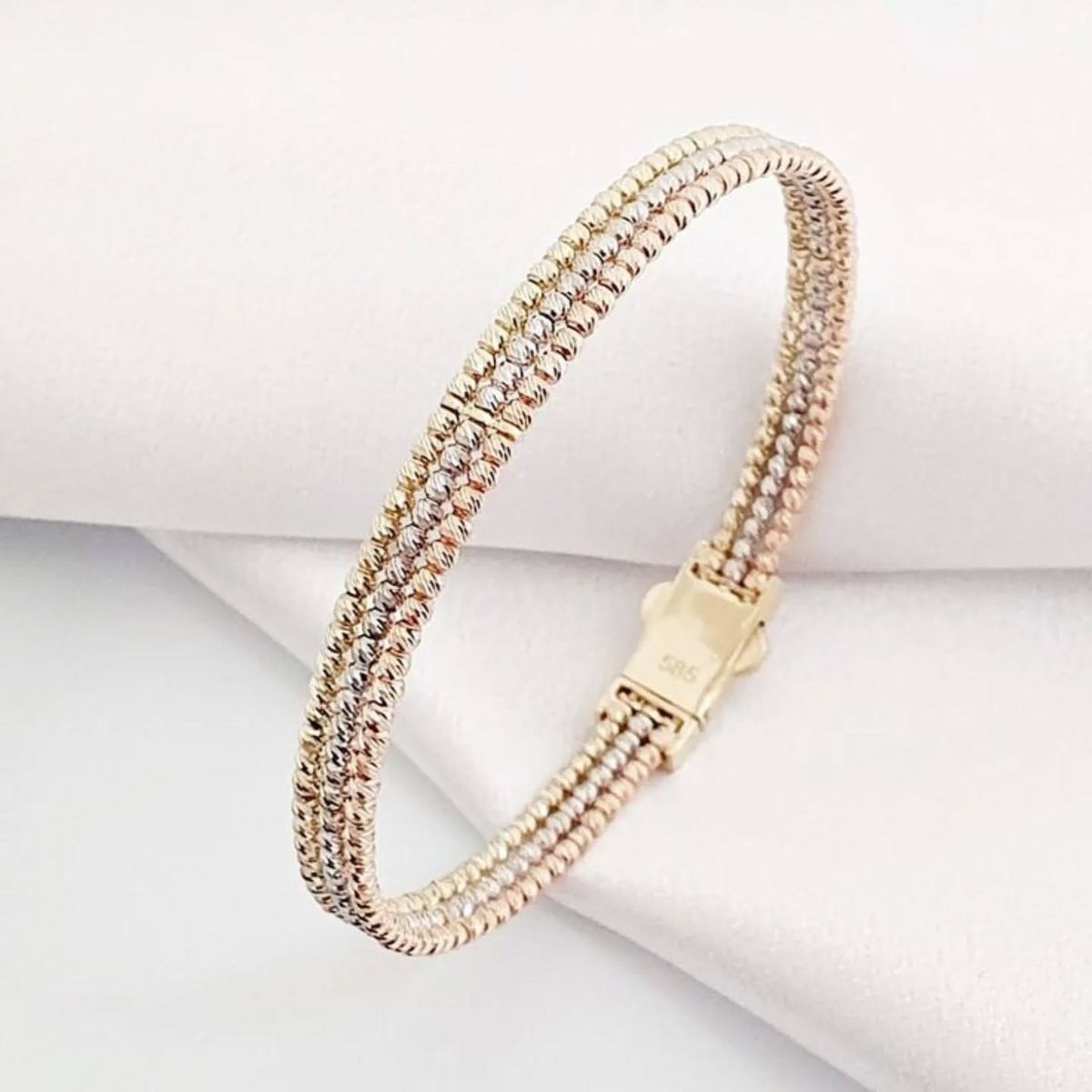 Three-Strand Diamond-Cut Beaded Bracelet