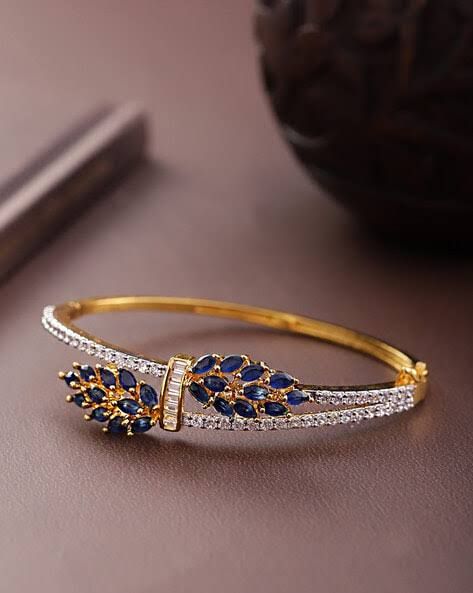 Elegant Gold-Plated Sapphire & Diamond Accent Cuff Bracelet