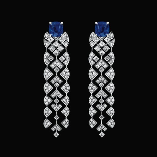 Art Deco Sapphire & Diamond Geometric Drop Earrings