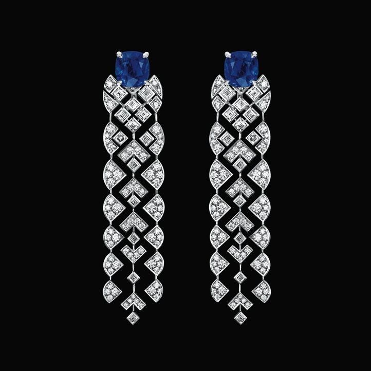 Art Deco Sapphire & Diamond Geometric Drop Earrings