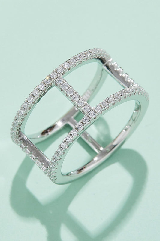 Modern Geometric Double Band Diamond Cage Ring