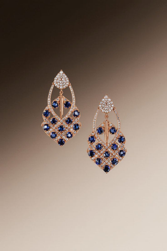 Elegant Blue Sapphire & Diamond Rose Gold Drop Earrings