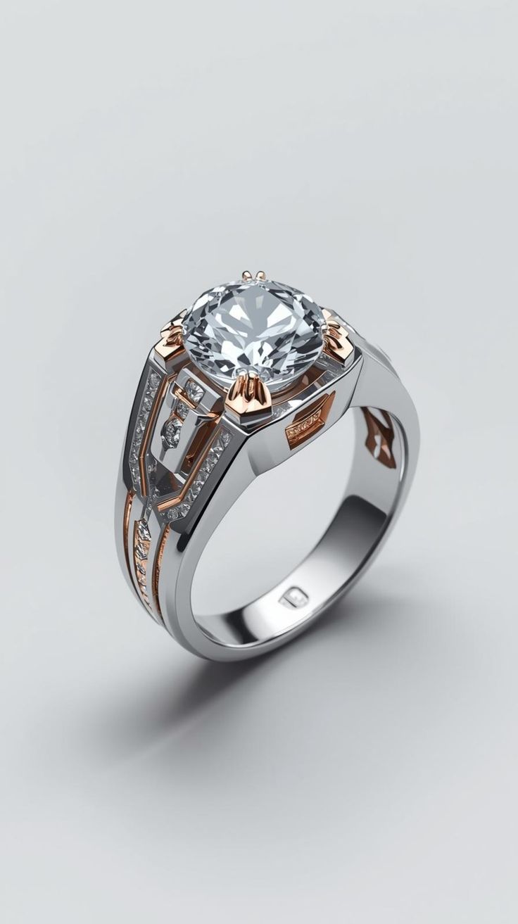 Modern Men's Two-Tone Diamond Ring
