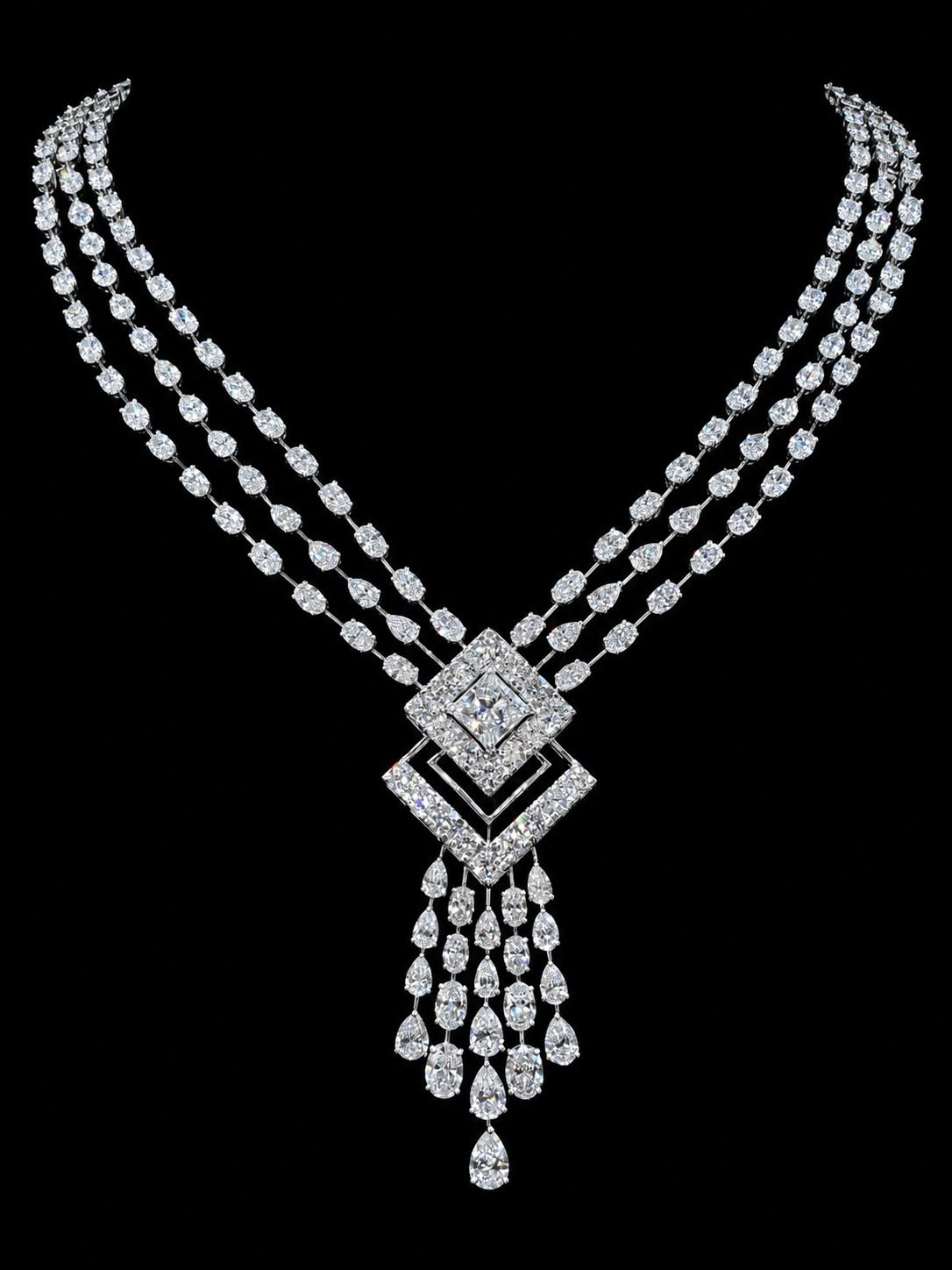 Exquisite Multi-Strand Diamond Drop Statement Necklace
