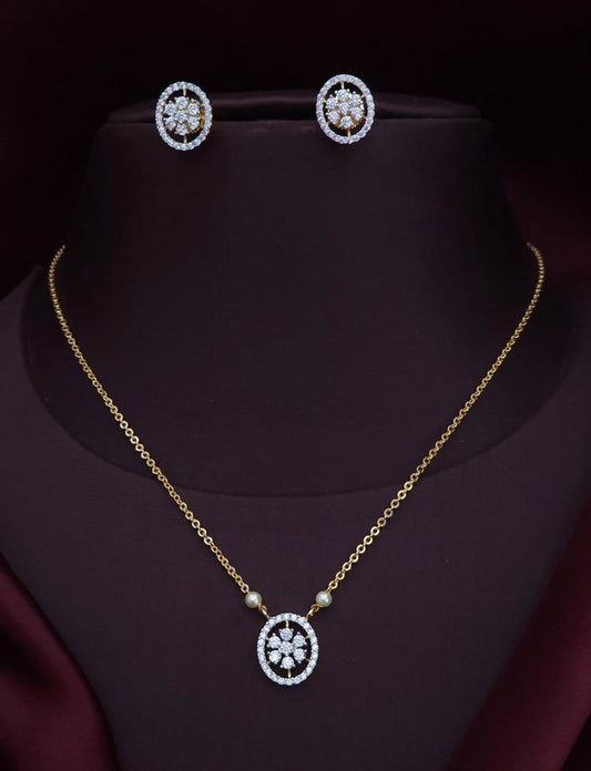 Elegant Floral CZ Oval Necklace & Matching Earring Set