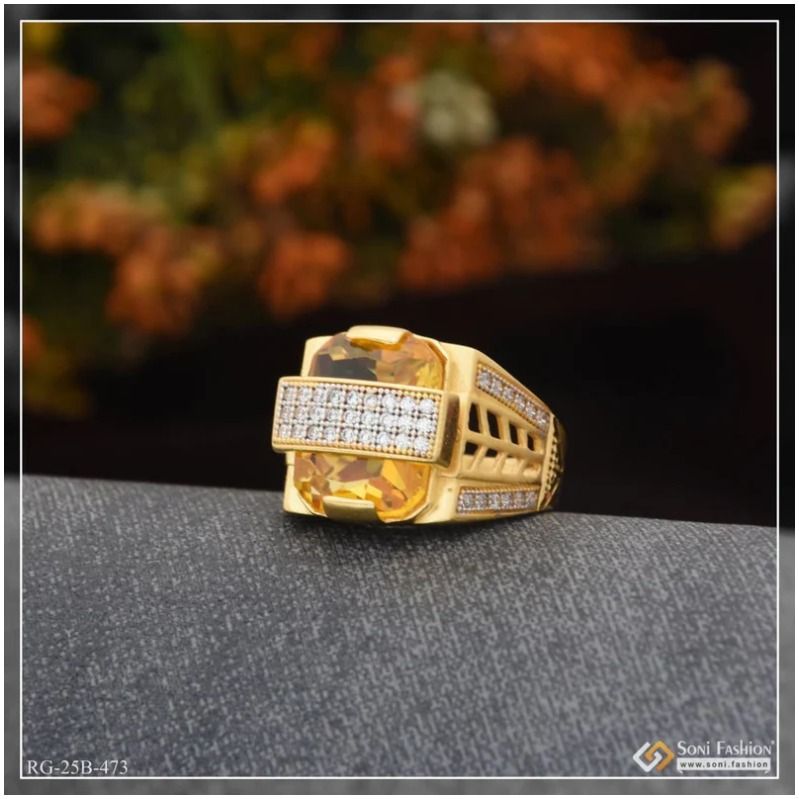 Men's Royal Gold-Plated Yellow Gemstone Signet Ring