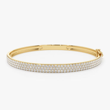 3-Row Pavé Diamond Bangle Bracelet in 18k Yellow Gold