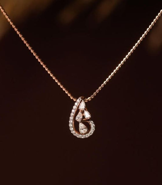 Elegant Rose Gold Diamond Teardrop Pendant Necklace