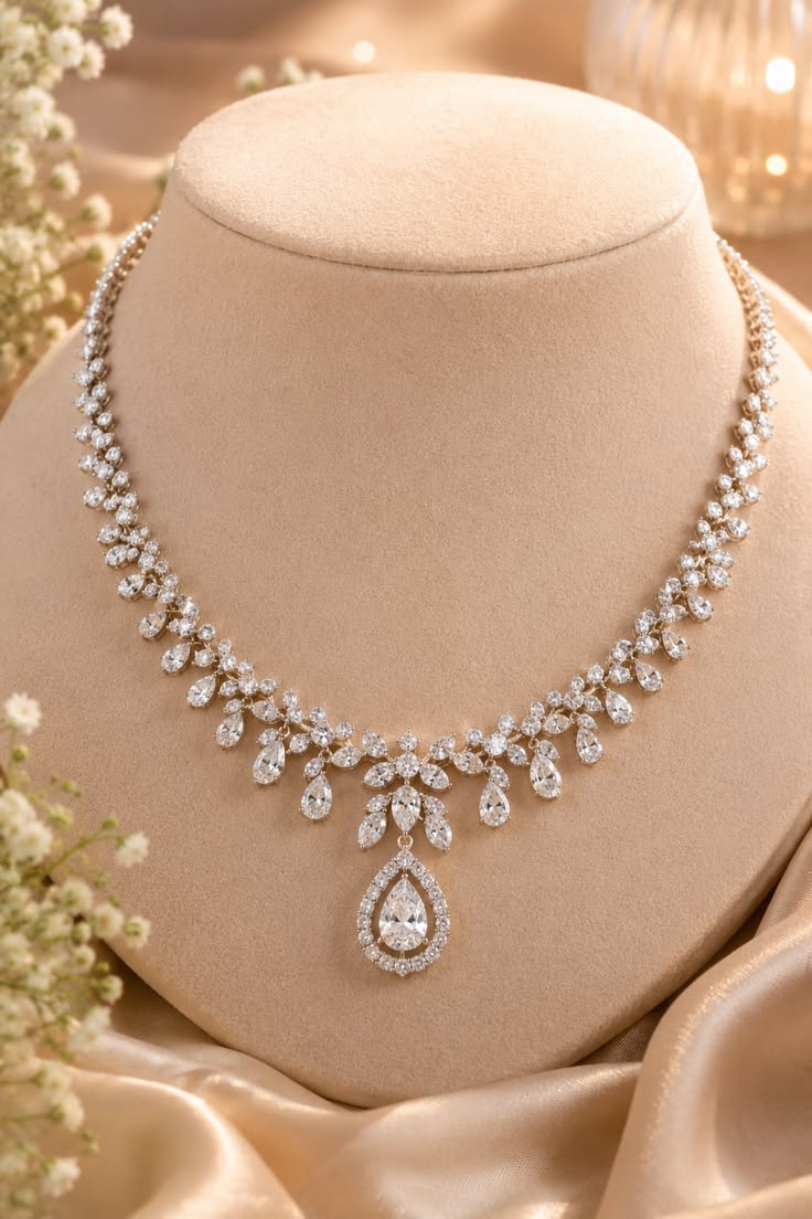 Exquisite Pear-Drop Diamond Statement Necklace